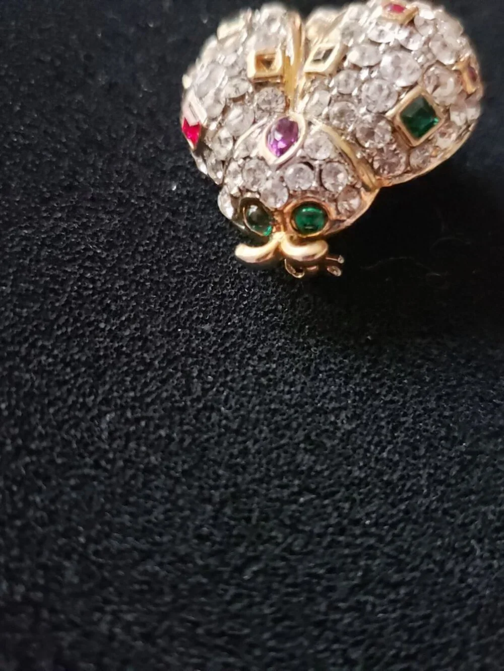 Gold LADYBUG BROOCH Rhinestones Bling Please Read